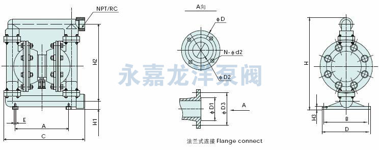 QBY铸铁气动隔膜泵安装尺寸图