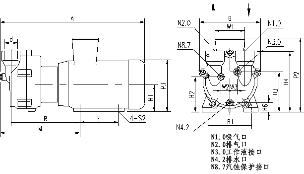 2BV2水环真空泵外形尺寸图