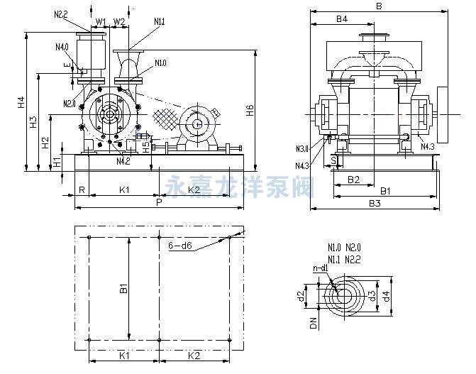 2BE1 202/203/252/253皮带传动水环式真空泵安装尺寸图