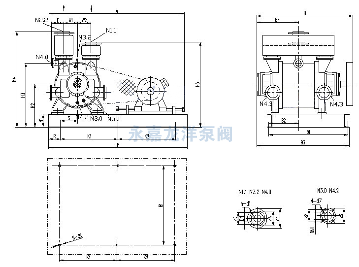 2BE1 303/305/306/353/355/356皮带传动水环式真空泵安装尺寸图