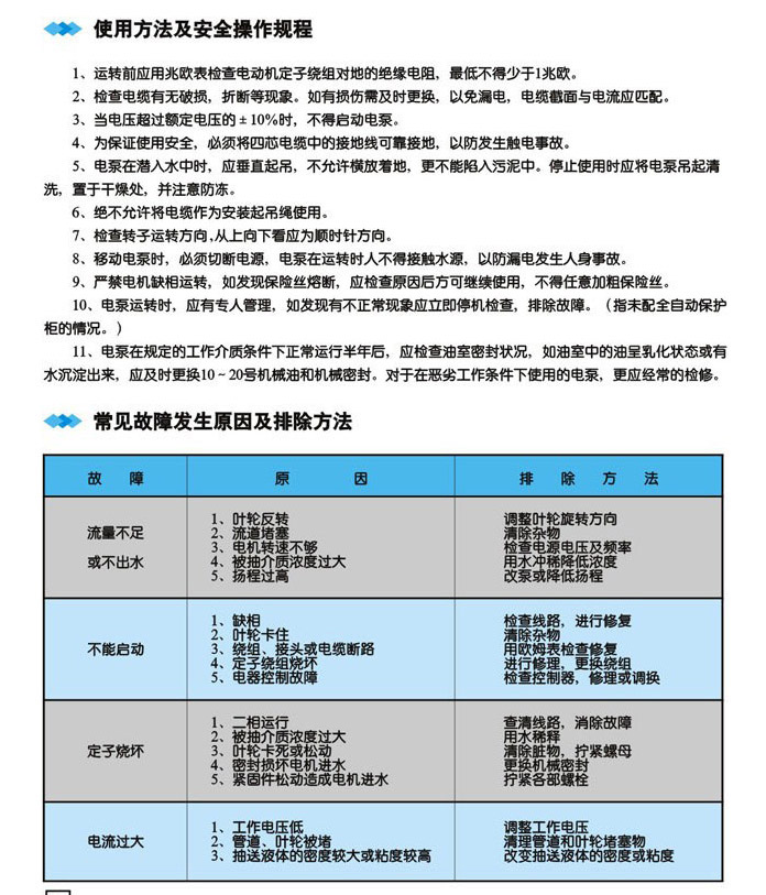 QW移动式高效无堵塞排污泵故障原因及排除方法